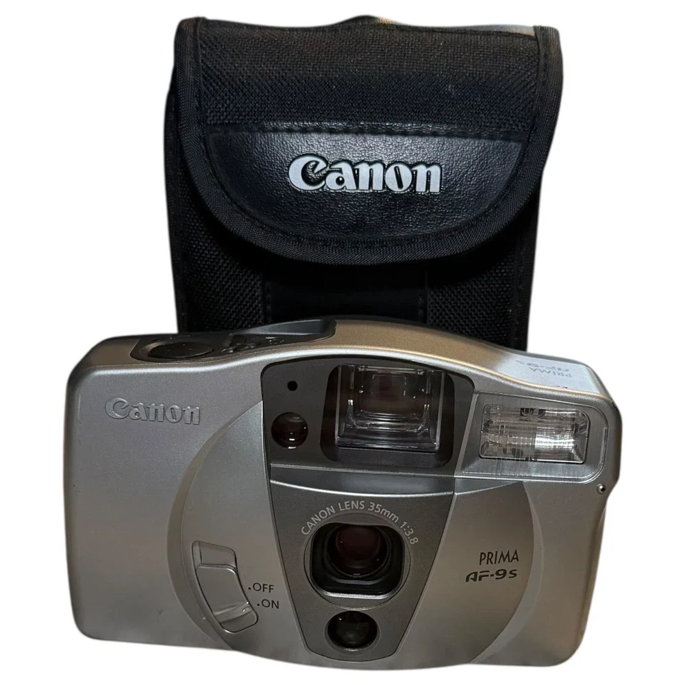 Canon Prima AF-9s 35mm Film Camera Silver Point and Shoot 35mm f3.8 Lens Case - Picture 1 of 10